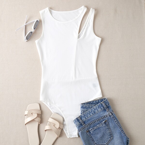 

Cut Out Detail Tank Bodysuit, White