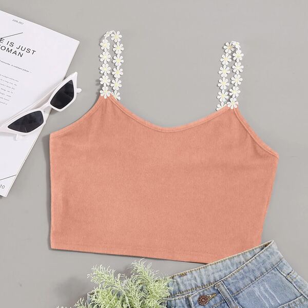 

Appliques Straps Crop Cami Top, Dusty pink