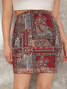 SHEIN Falda con estampado de parche - Multicolor - Ver 4