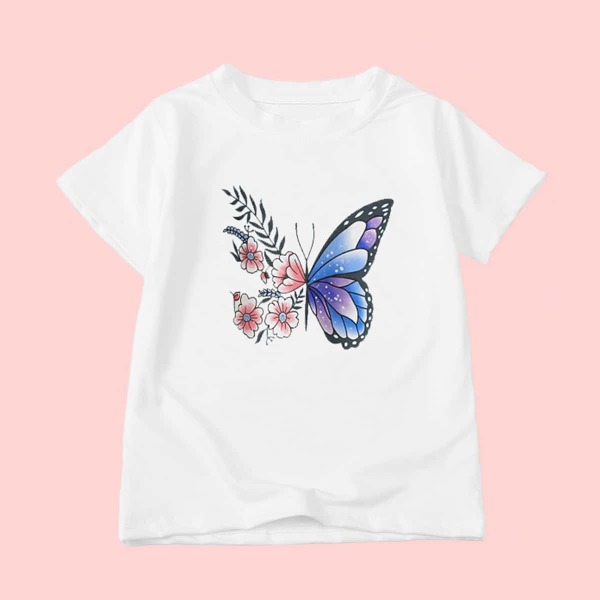 

Toddler Girls Butterfly & Floral Print Tee, White