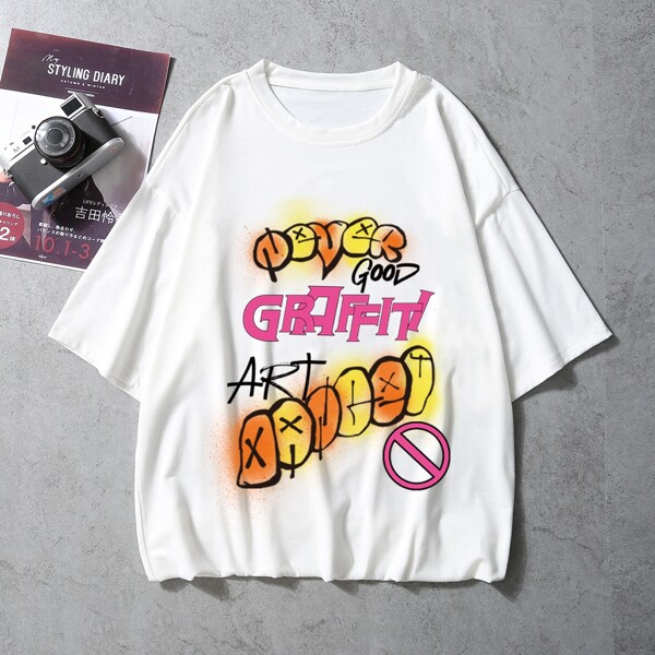 

Men Letter & Graphic Print Tee, White