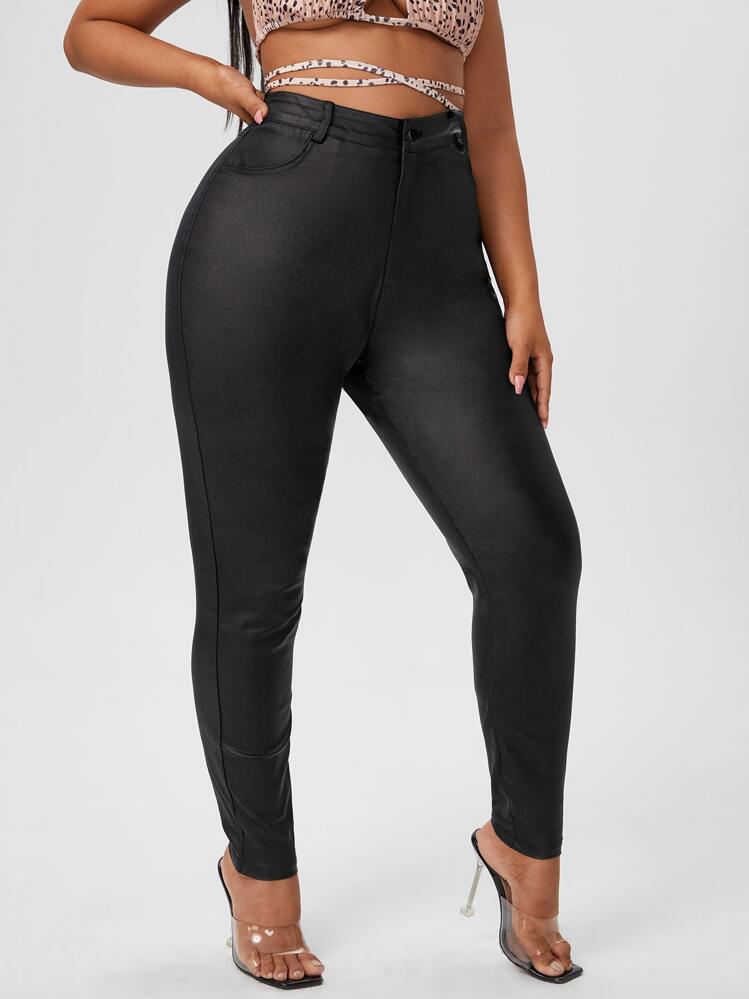 SHEIN SXY Plus High Waist Skinny Pants - Black - View 1