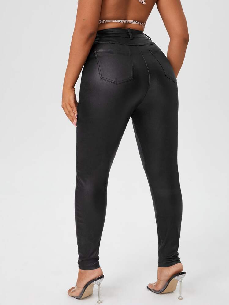 SHEIN SXY Plus High Waist Skinny Pants - Black - View 2