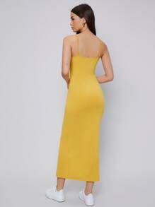 Mulvari Button Front Split Hem Dress - Yellow - View 2