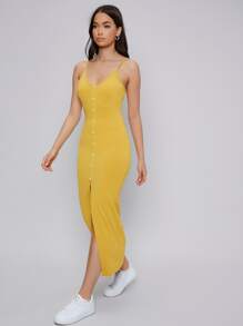 Mulvari Button Front Split Hem Dress - Yellow - View 4