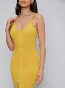 Mulvari Button Front Split Hem Dress - Yellow - View 5