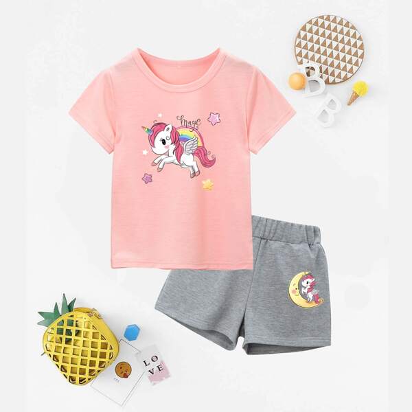 

Toddler Girls Cartoon Graphic Tee & Shorts, Multicolor
