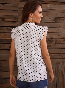 SHEIN Clasi Áo sơ mi Xù Chấm bi Giải trí - trắng - Xem 2