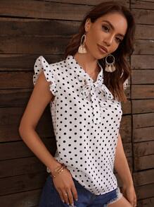 SHEIN Clasi Áo sơ mi Xù Chấm bi Giải trí - trắng - Xem 3