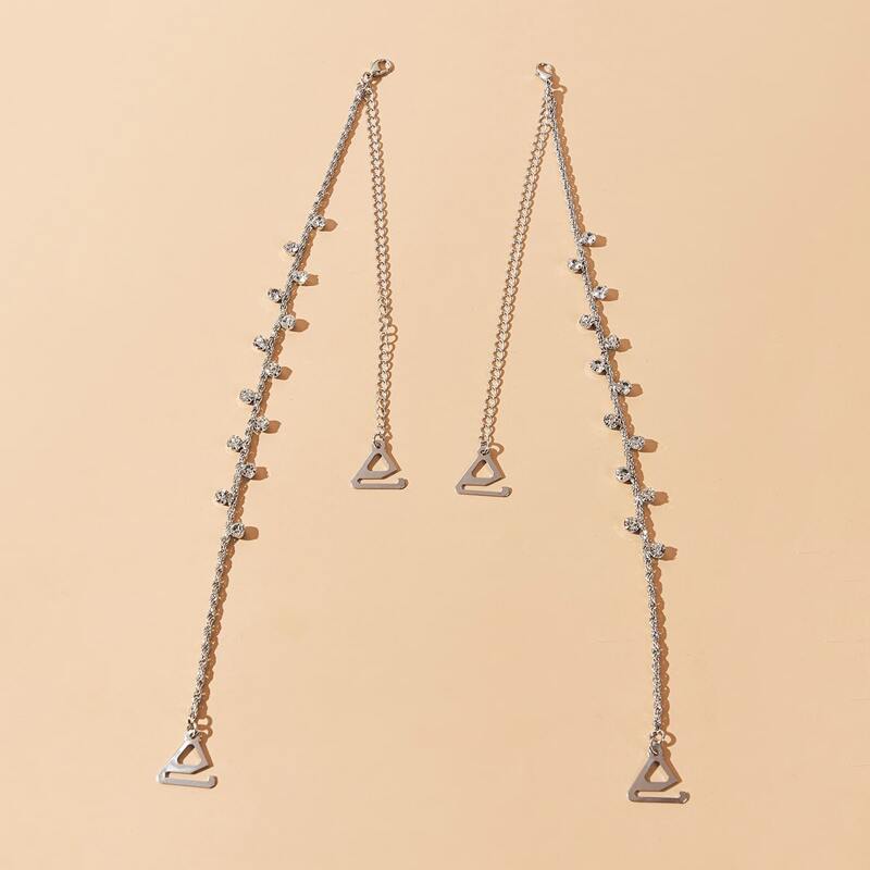 

1pair Rhinestone Decor Chain Bra Strap, Silver