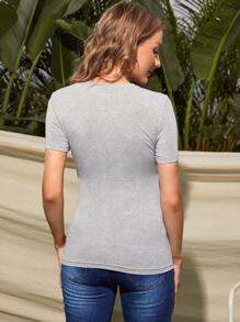 SHEIN Maternity Letter Graphic Nursing Tee - Light Grey - View 3