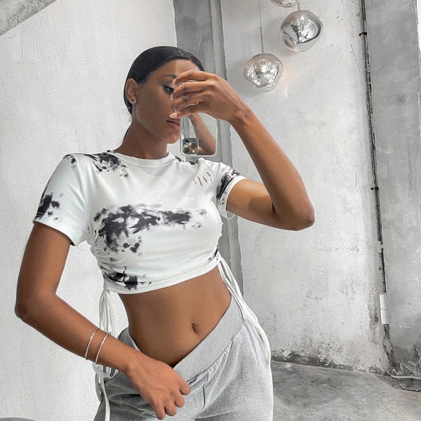 

Tie Dye Drawstring Side Tee, White
