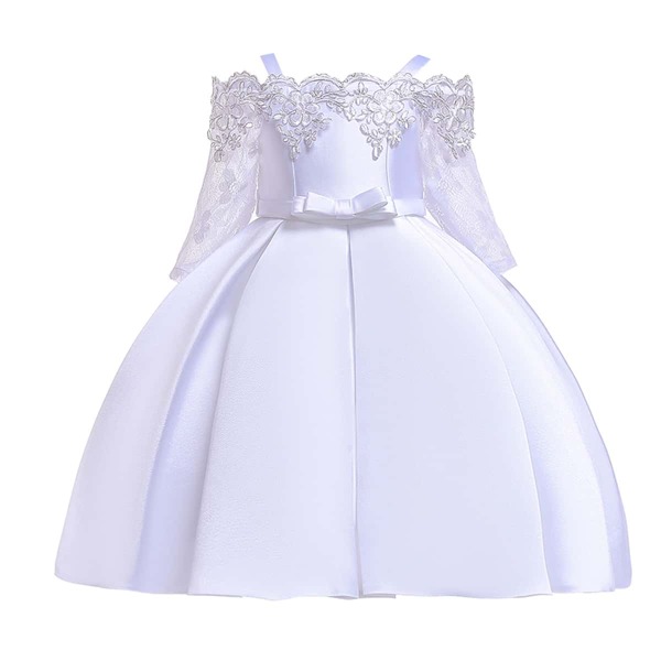 

Girls Contrast Lace Cold Shoulder Gown Dress, White