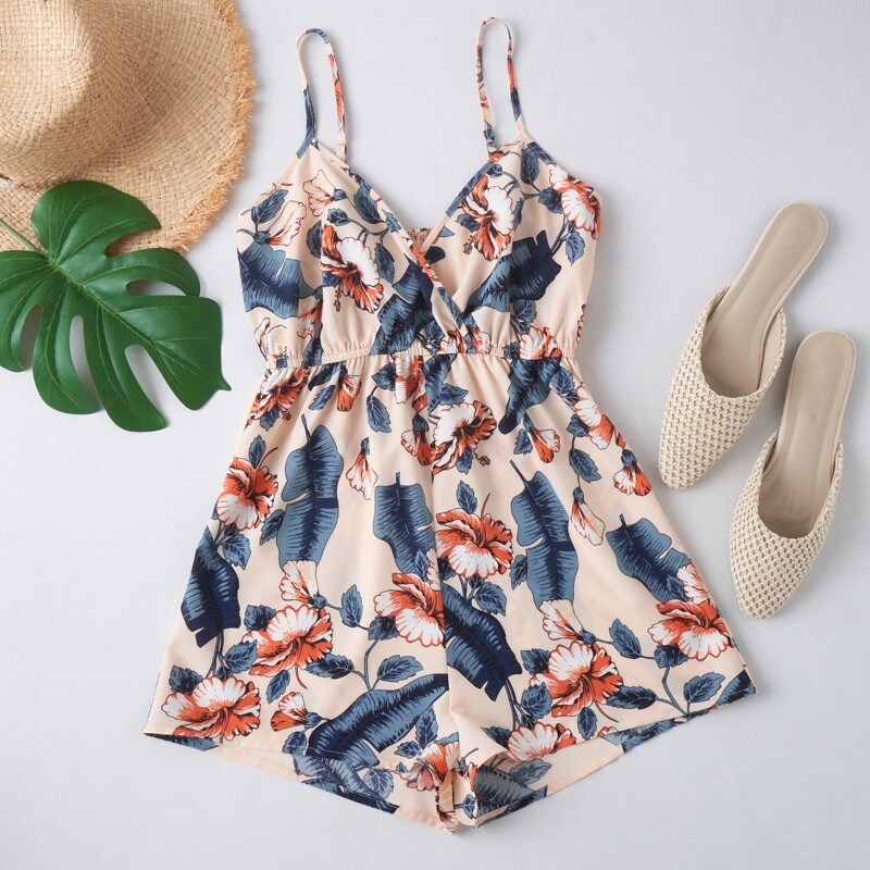 

Floral Print Cami Romper, Multicolor