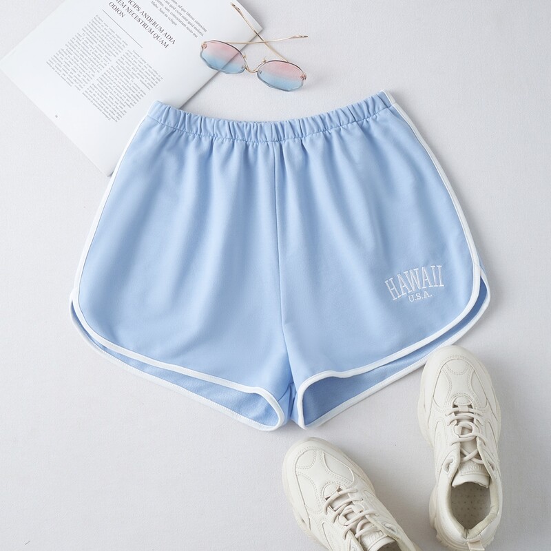 

Letter Embroidery Dolphin Shorts, Blue and white