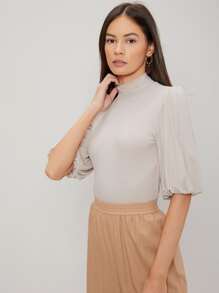 MOTF PREMIUM 人造棉小氣球袖上衣 - 杏色 - 查看 4