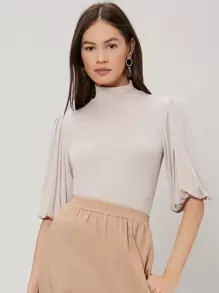 MOTF PREMIUM 人造棉小氣球袖上衣 - 杏色 - 查看 9