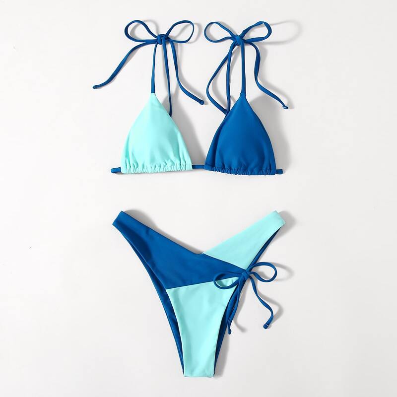 

Color Block Triangle Bikini Swimsuit, Multicolor