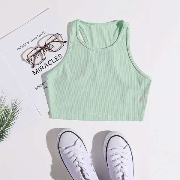 

Rib-knit Racer Back Sports Bra, Mint green