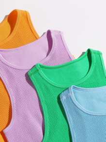 Yoga Basic 4 件装罗纹针织运动背心健身背心修身衬衫 - 彩色 - 查看 5