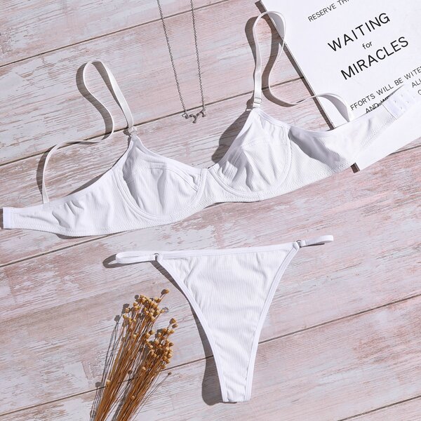 

Ribbed Push Up Lingerie Set, White