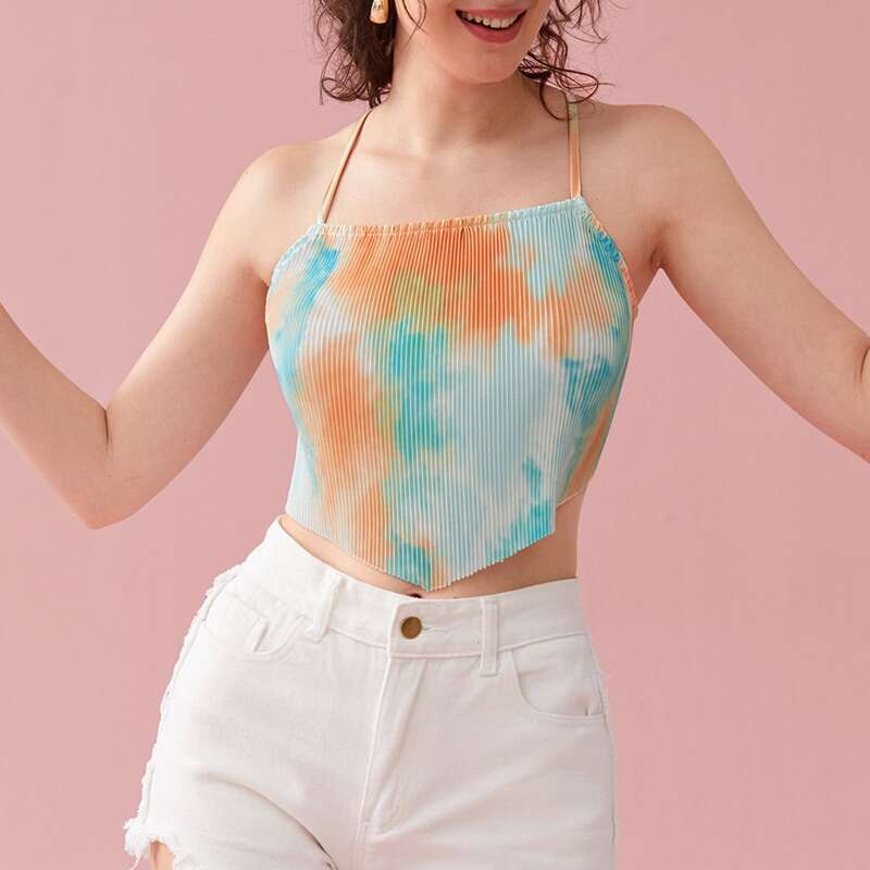 

Tie Dye Ribbed Bandana Cami, Multicolor