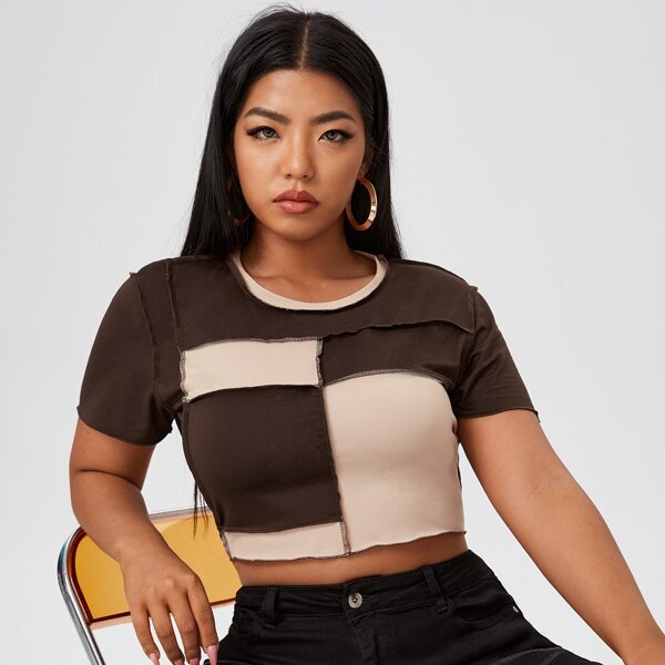 

Plus Colorblock Crop Tee, Multicolor