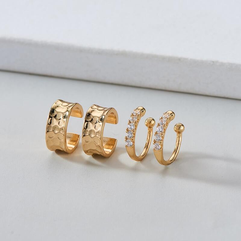 

2pairs Guys Zircon Decor Ear Cuff, Gold