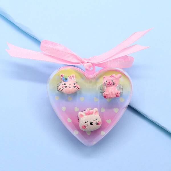 

3pcs Toddler Girls Animal Decor Ring, Multicolor