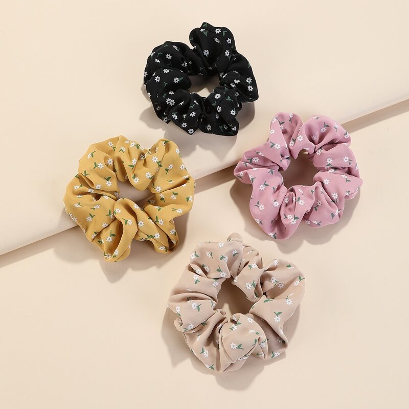 

4pcs Floral Print Scrunchie, Multicolor