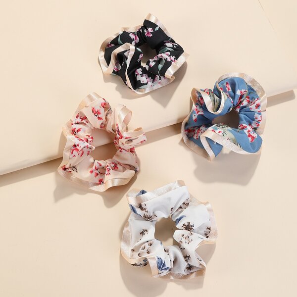 

4pcs Floral Print Scrunchie, Multicolor