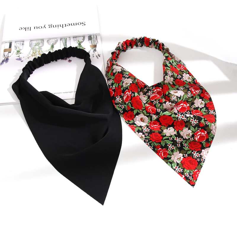 

2pcs Floral Print Hair Band, Black