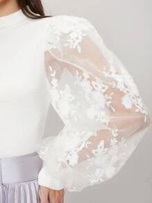 MOTF PREMIUM VISCOSE EMBROIDERED MESH BODYSUIT - White - View 6