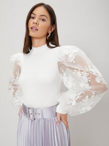 MOTF PREMIUM VISCOSE EMBROIDERED MESH BODYSUIT - White - View 8