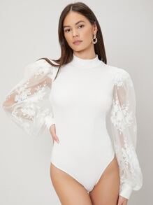 MOTF PREMIUM VISCOSE EMBROIDERED MESH BODYSUIT - White - View 9