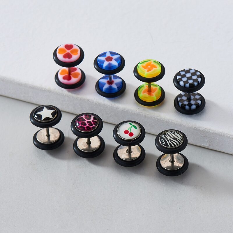 

4pairs Guys Fruit & Star Print Earrings, Multicolor