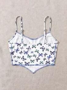 SHEIN EZwear Allover Butterfly Print Contrast Stitch Cami Top - Multicolor - View 2