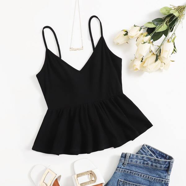 

Pleated Hem Cami Top, Black