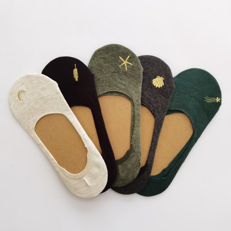

5pairs Embroidered Invisible Socks, Multicolor