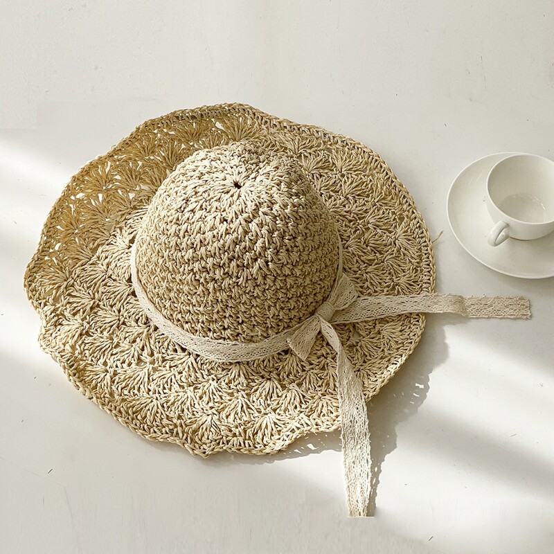 

Bow Decor Straw Hat, Beige