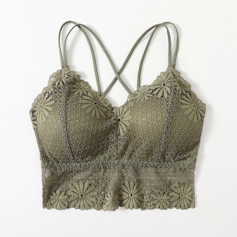 

Floral Lace Crisscross Bralette, Green