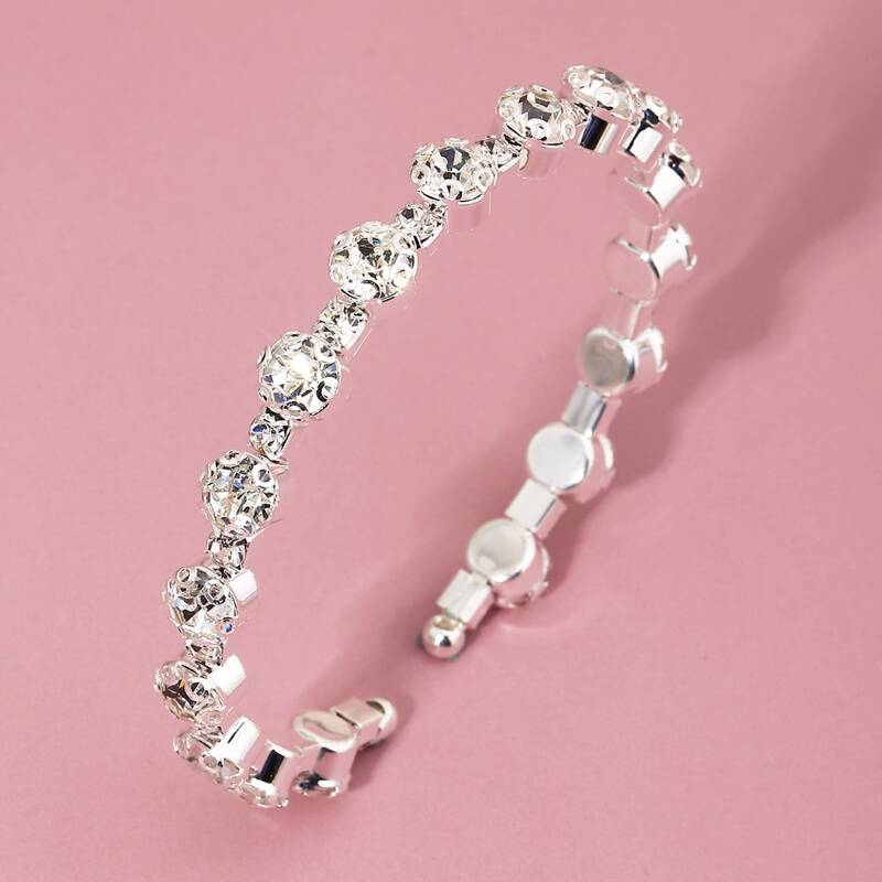 

1pc Rhinestone Cuff Bracelet, Silver
