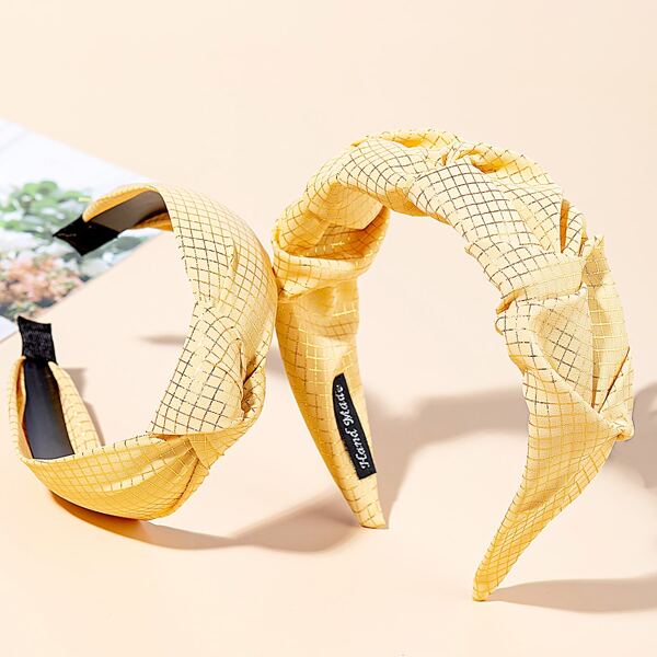 

2pcs Plaid Print Headband, Yellow