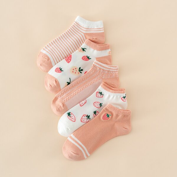 

5pairs Fruit Print Ankle Socks, Multicolor