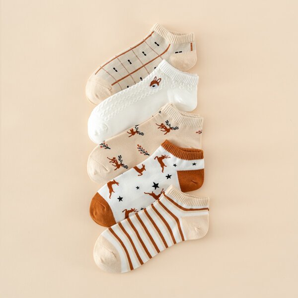 

5pairs Cartoon Graphic Ankle Socks, Multicolor