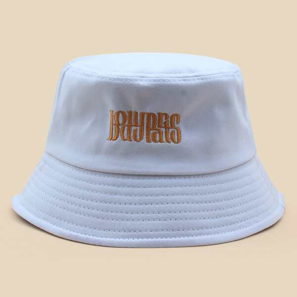 

Letter Embroidered Bucket Hat, White
