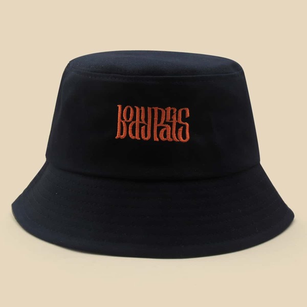 

Letter Embroidered Bucket Hat, Black