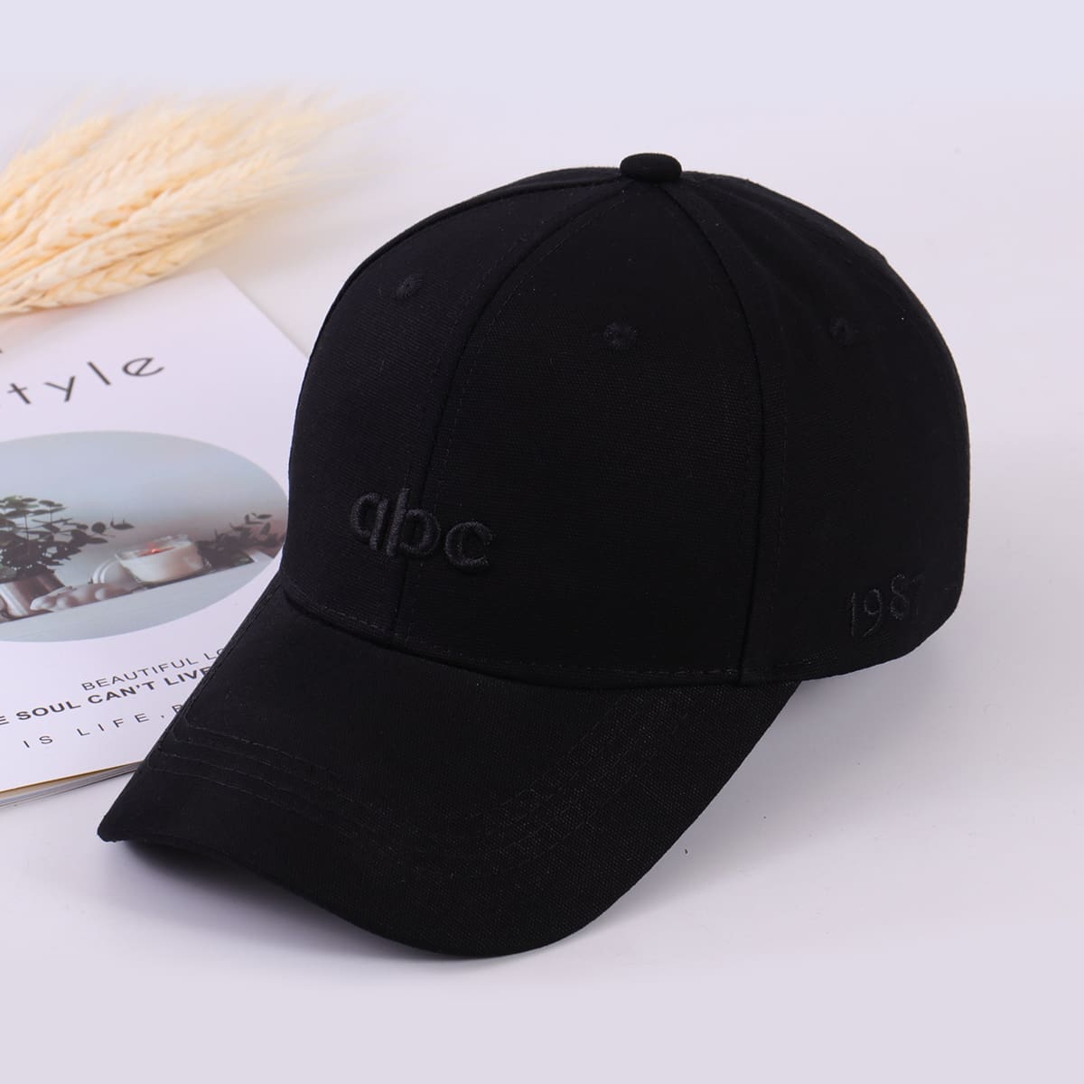 

Letter Embroidery Baseball Cap, Black