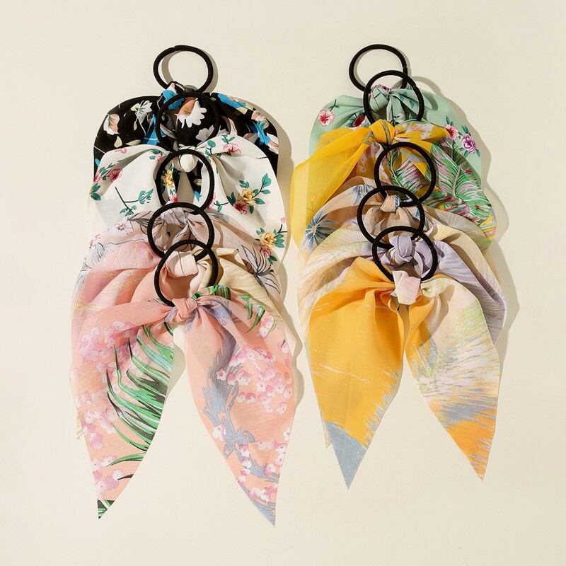 

10pcs Floral Bow Hair Tie, Multicolor