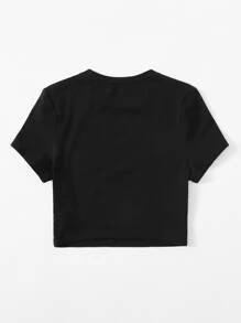 SHEIN EZwear Áo thun Pha lê kim cương Đồ họa Giải trí - màu đen - Xem 2